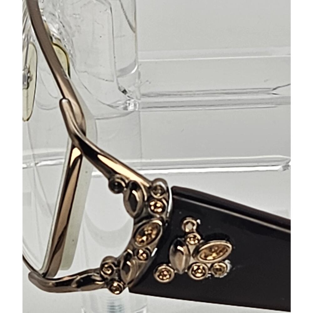 Luxe Eyeglass Frames Brown Gold Crystal Accent Hinges 53-17-135 Full Rim K8 - Picture 7 of 14